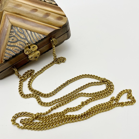 Vintage Carved Wood African Safari Zebra Pattern Minaudière Crossbody Mini Purse - Picture 8 of 8